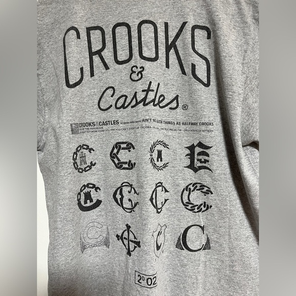 Crooks & Castles Graphic Tee - Medium - Gray Streetwear Logo Shirt - Picture 4 of 8